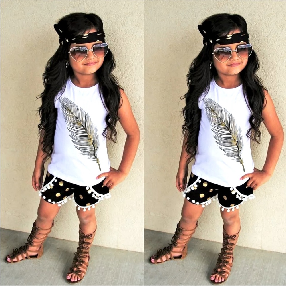 Girls outfit shirts tank top hair bow set NWTS 110 M 3/4T